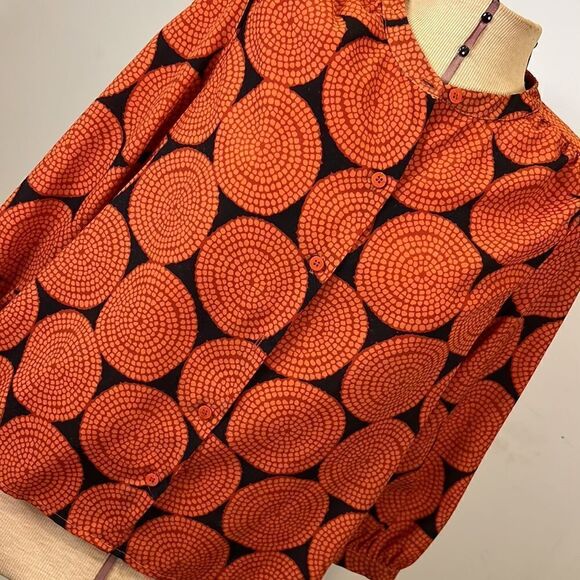 Collective Concepts Black with Orange Print Button Front Blouse - Size Large - Picture 3 of 11